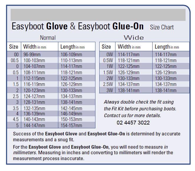 Sizing Chart for Glue On Shells