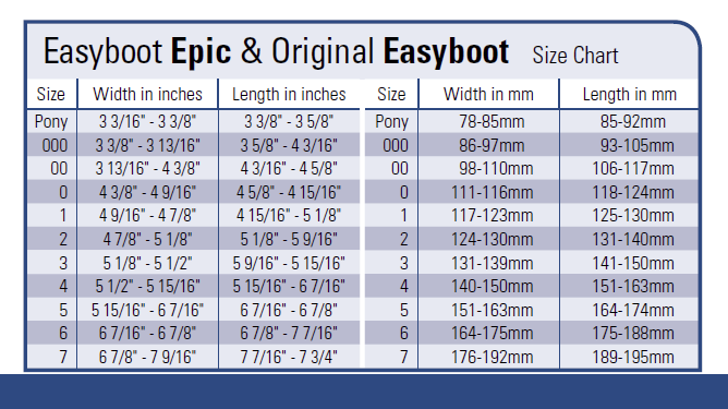Horse Boot Size Chart