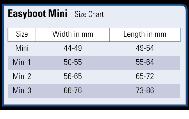 mini boot sizes